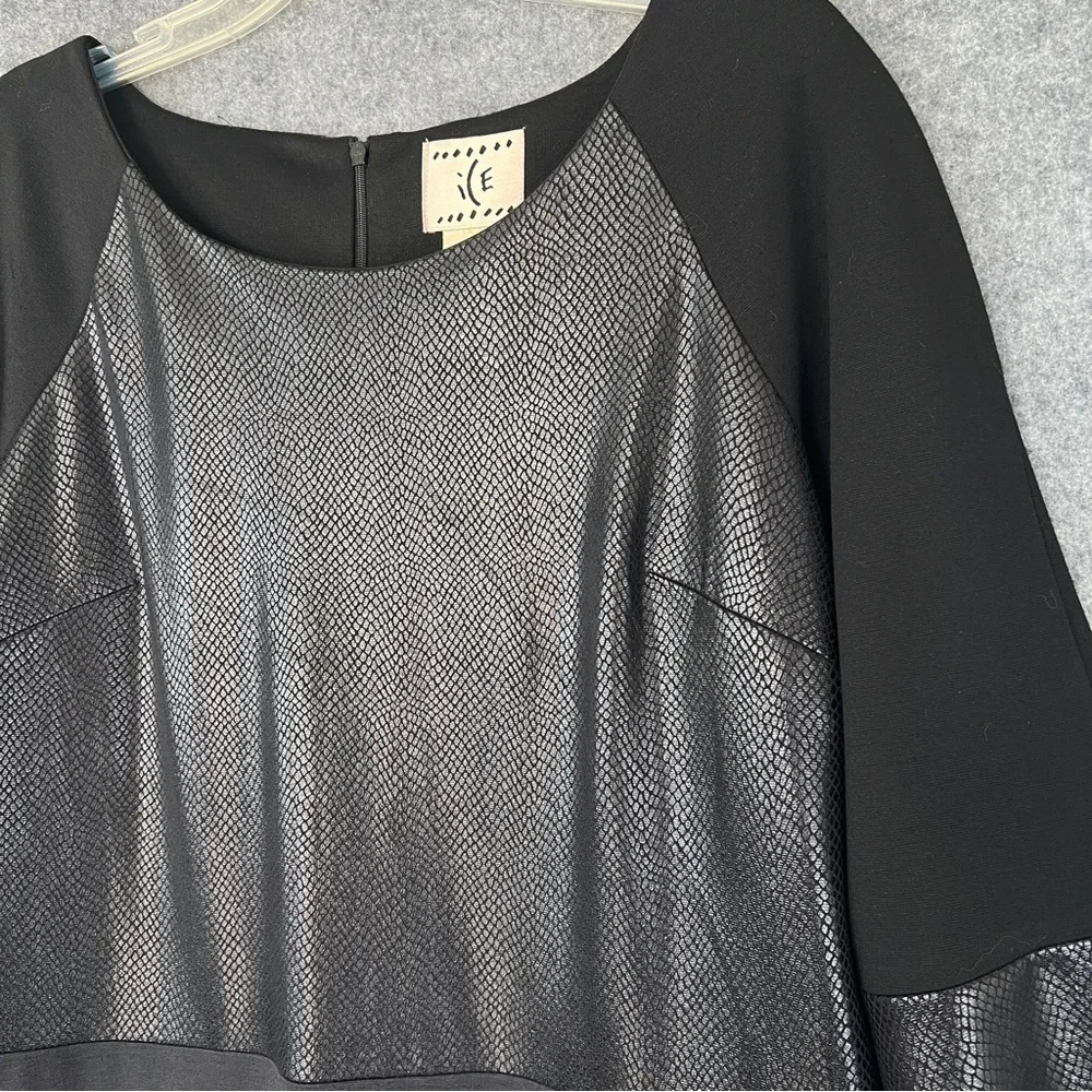ICE Bell Sleeve Color Block Dress Faux Snakeskin Black Red Size 14